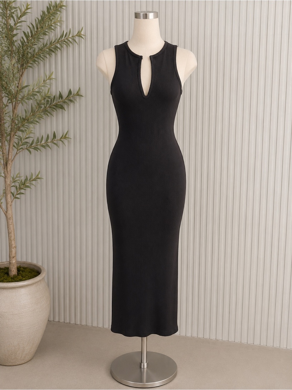 Sleeveless Black Keyhole Midi Dress - Naked Wardrobe
